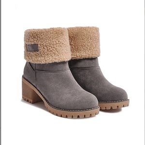 New Gray Sherpa-cuff Outdoor Boots